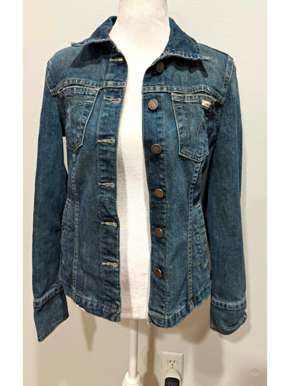 Calvin Klein Jeans Women's Blue Button Front Jean Jacket Pockets Collared S